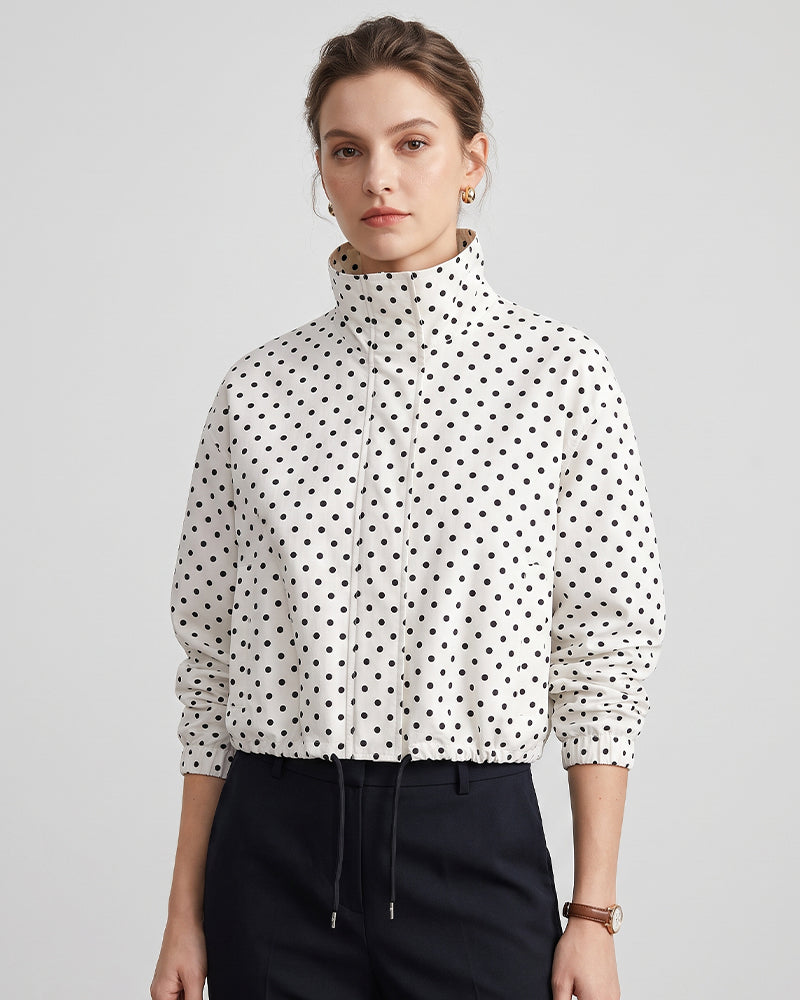 Willluxe® Retro Polka Dot Drawstring Cropped Jacket