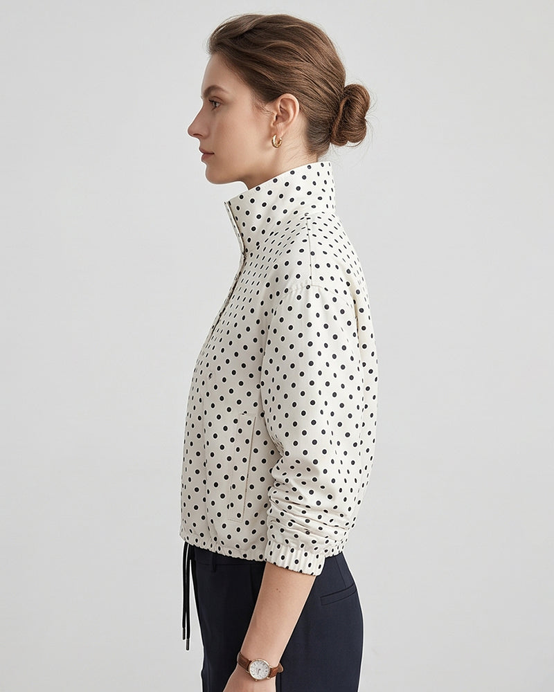 Willluxe® Retro Polka Dot Drawstring Cropped Jacket