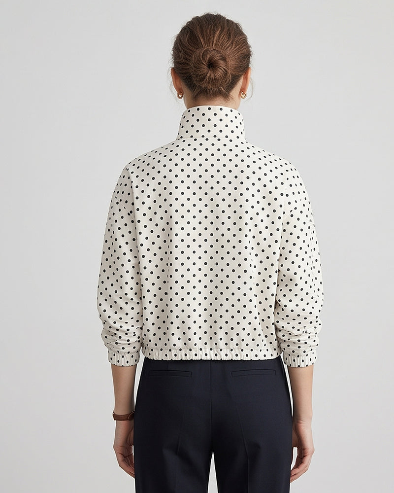 Willluxe® Retro Polka Dot Drawstring Cropped Jacket