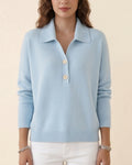 Willluxe® Polo Collar Knit Sweater - Relaxed Half-Button Pullover