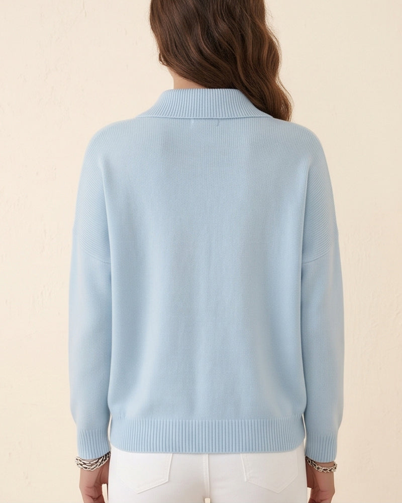 Willluxe® Polo Collar Knit Sweater - Relaxed Half-Button Pullover