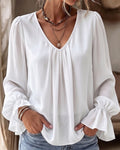 Willluxe® V-Neck Pleated Flowy Blouse With Bell Sleeves