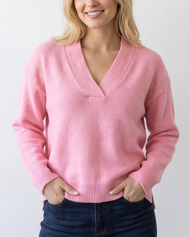 Willluxe® Effortless Deep V-Neck Oversized Knit Sweater