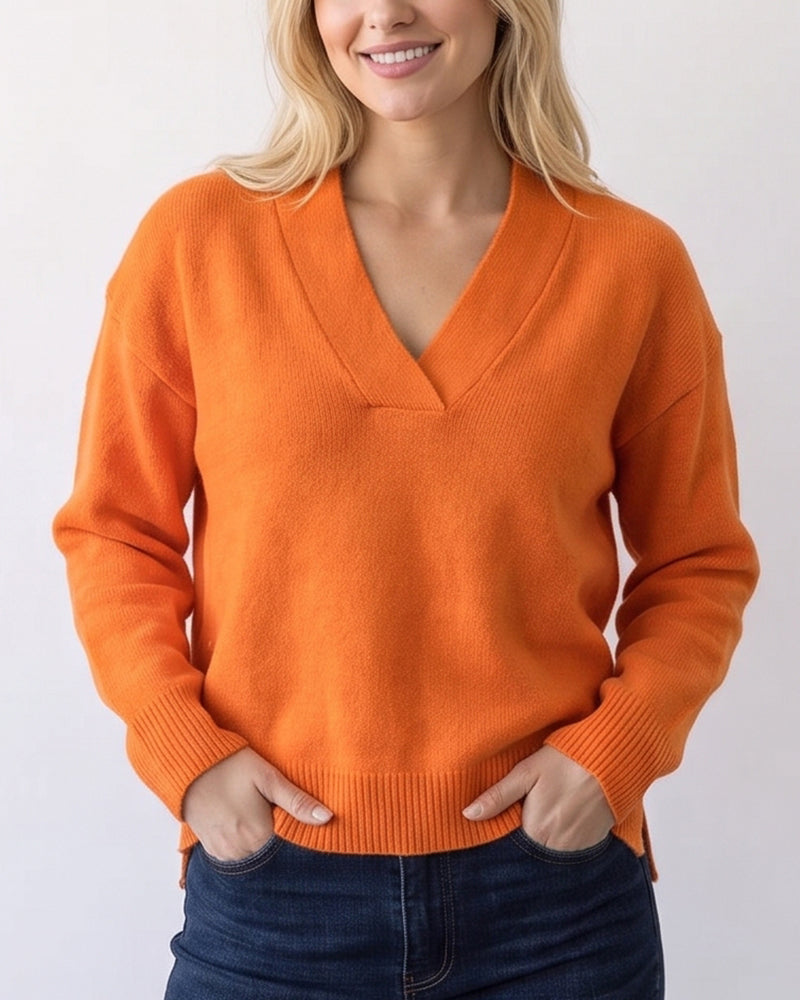 Willluxe® Effortless Deep V-Neck Oversized Knit Sweater