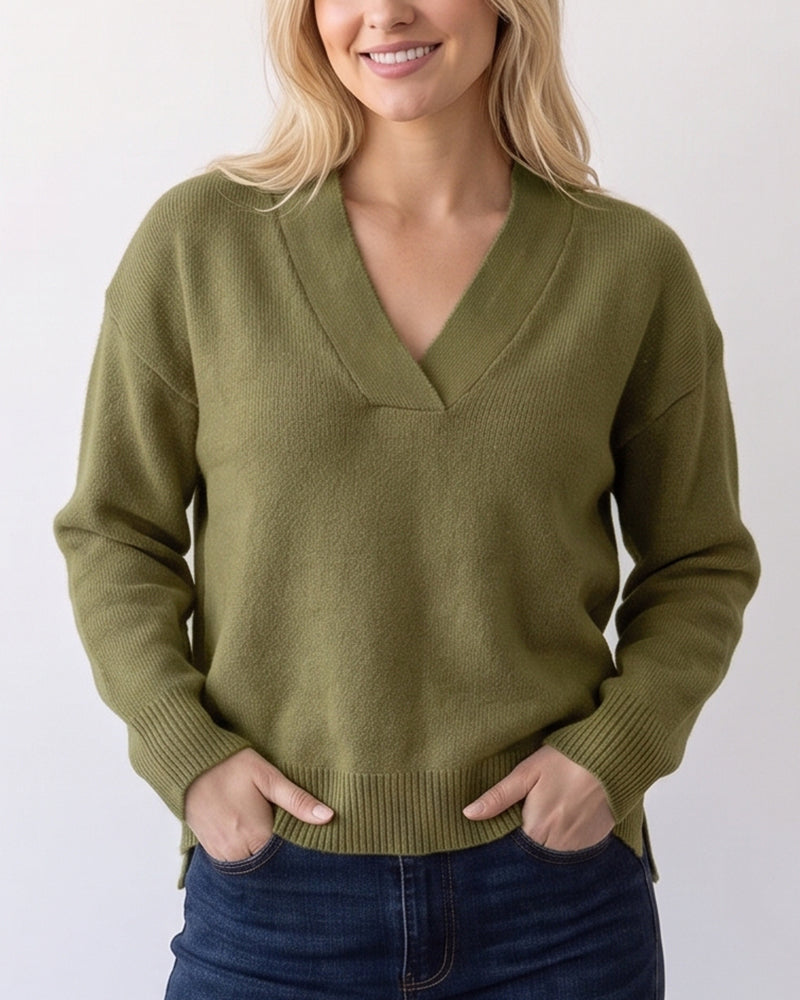 Willluxe® Effortless Deep V-Neck Oversized Knit Sweater