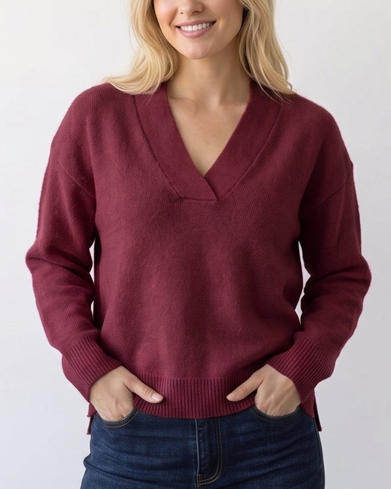 Willluxe® Effortless Deep V-Neck Oversized Knit Sweater