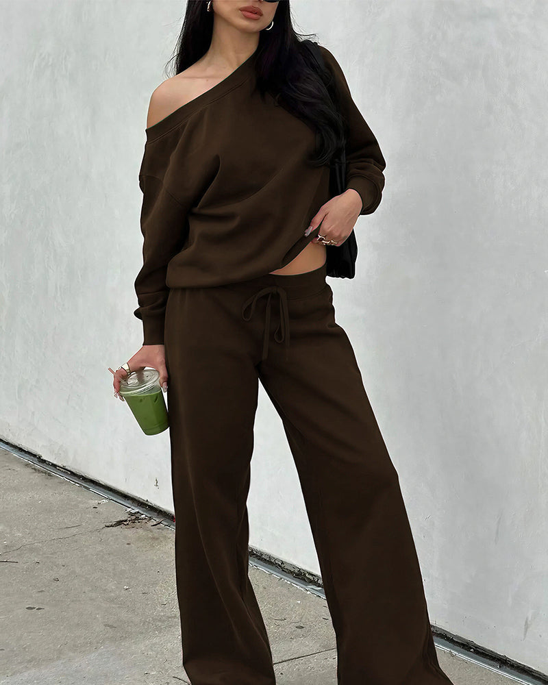 Willluxe® Slouchy Off-Shoulder Casual Set