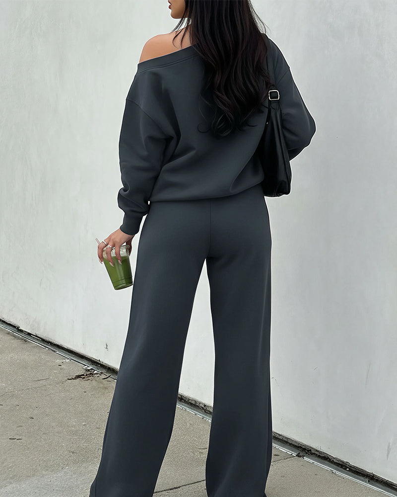 Willluxe® Slouchy Off-Shoulder Casual Set