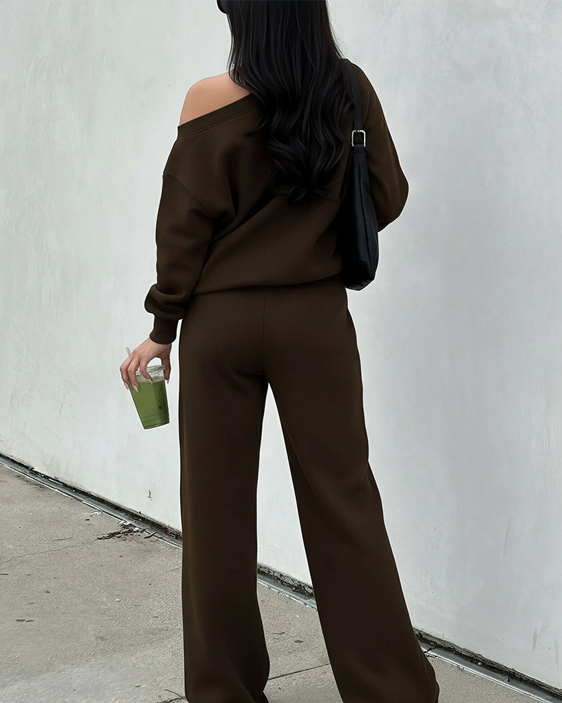Willluxe® Slouchy Off-Shoulder Casual Set