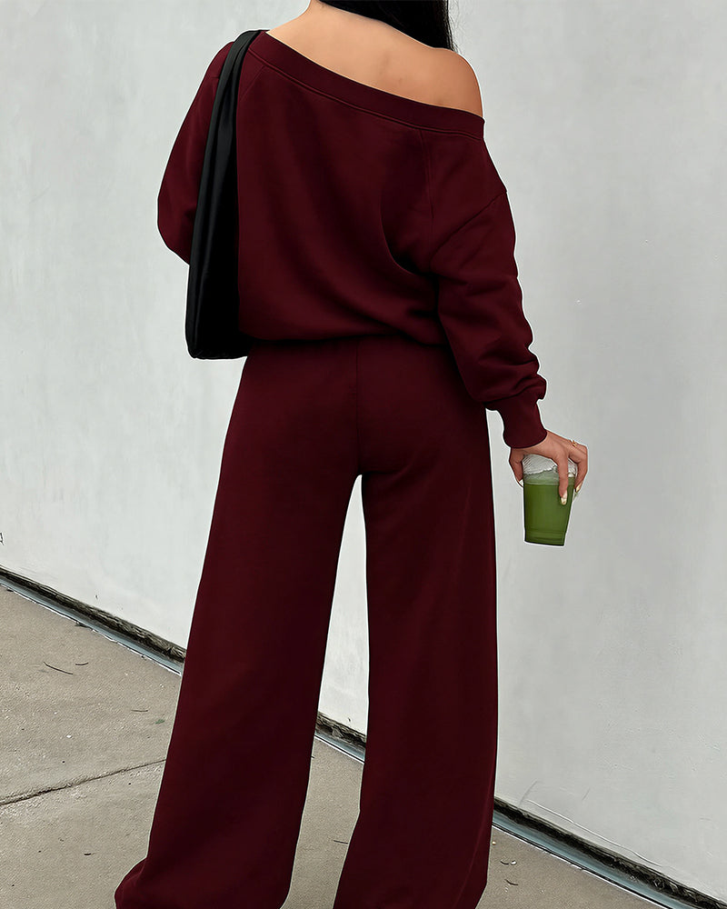 Willluxe® Slouchy Off-Shoulder Casual Set