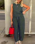 Willluxe® Casual Gingham Two-Piece Set - Sleeveless Tank & Relaxed Pants