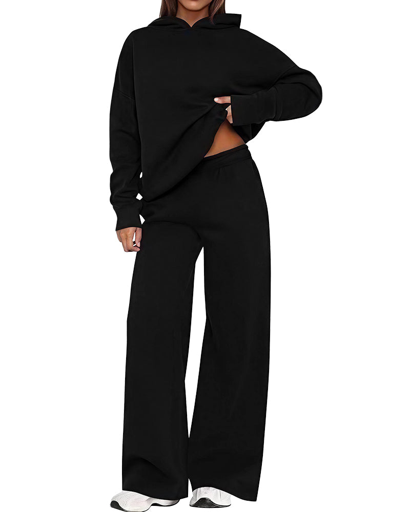 Willluxe® Cozy Fleece-Lined Oversized Hoodie & Wide-Leg Set