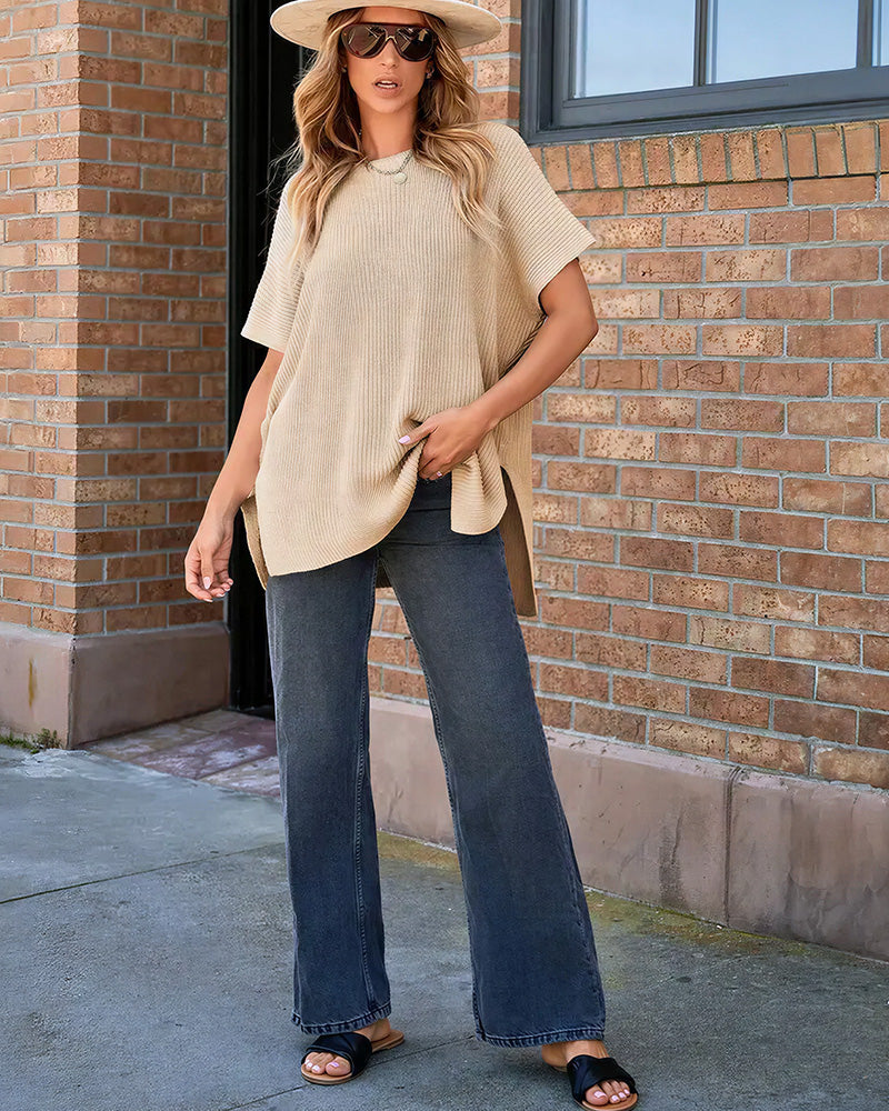Willluxe® Oversized Ribbed Knit Drop Shoulder Top