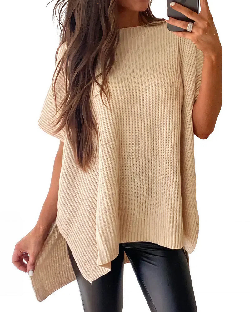 Willluxe® Oversized Ribbed Knit Drop Shoulder Top