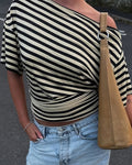 Willluxe® Retro Asymmetrical Striped One-Shoulder Top