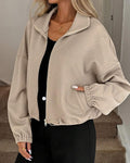 Willluxe® Textured High-Collar Drawstring Zip-Up Bomber Jacket
