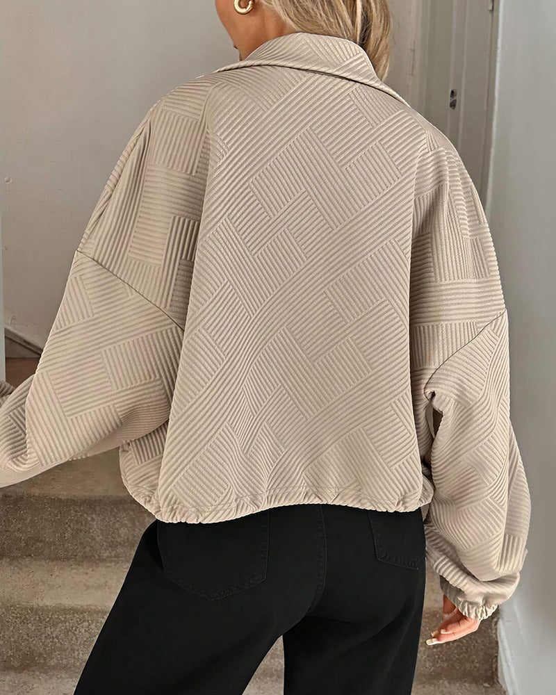 Willluxe® Textured High-Collar Drawstring Zip-Up Bomber Jacket
