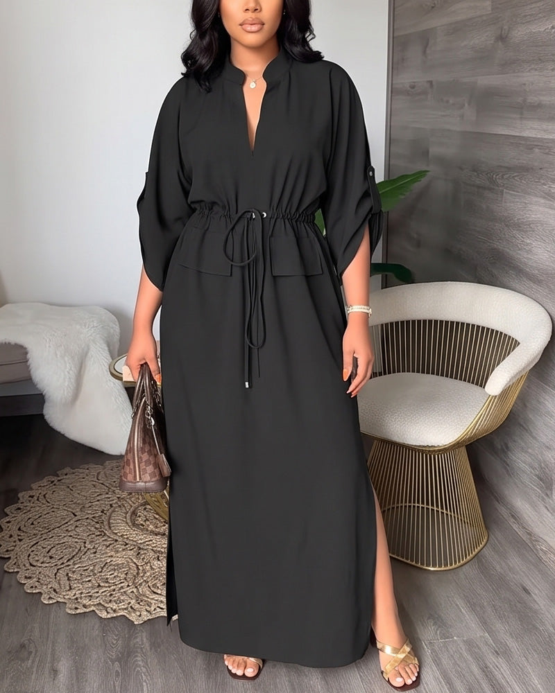 Willluxe® The Effortless V-Neck Drawstring Maxi Dress