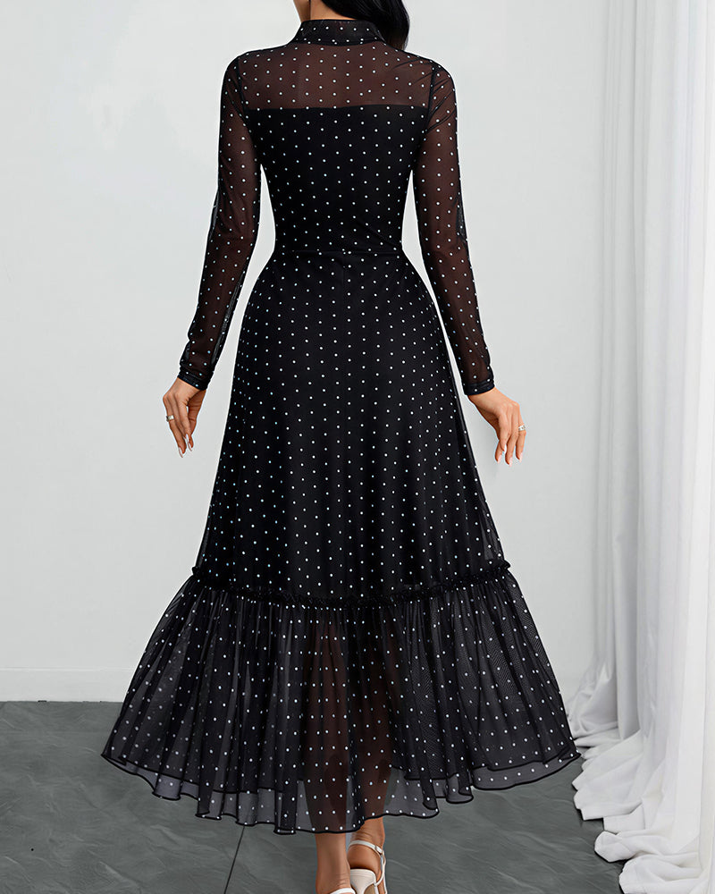 Willluxe® Vintage Polka Dot Sheer Mesh Bow-Tie Maxi Dress - Without Belt