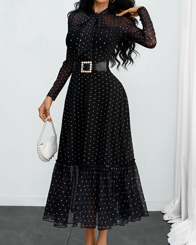 Willluxe® Vintage Polka Dot Sheer Mesh Bow-Tie Maxi Dress - Without Belt