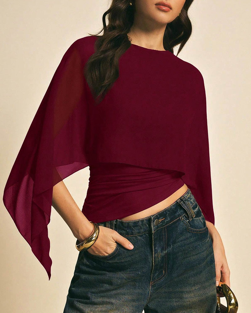 Willluxe® Asymmetrical Batwing Sleeve Blouse