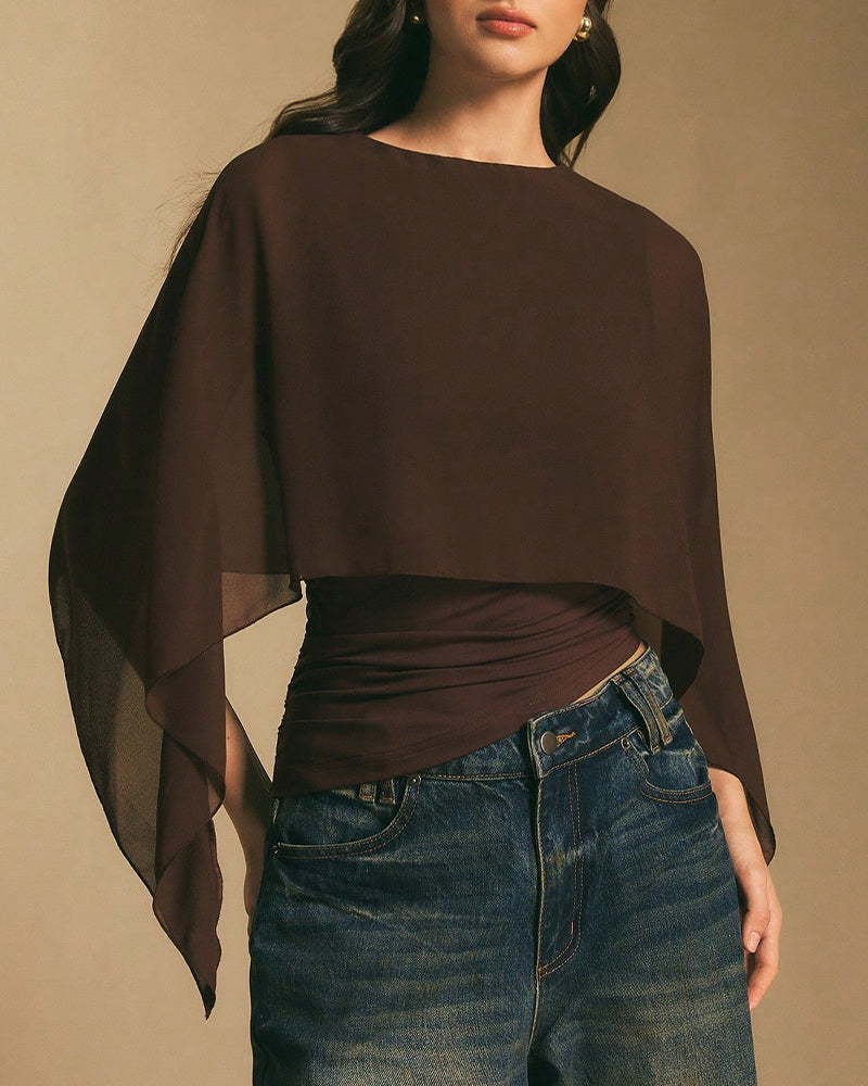 Willluxe® Asymmetrical Batwing Sleeve Blouse