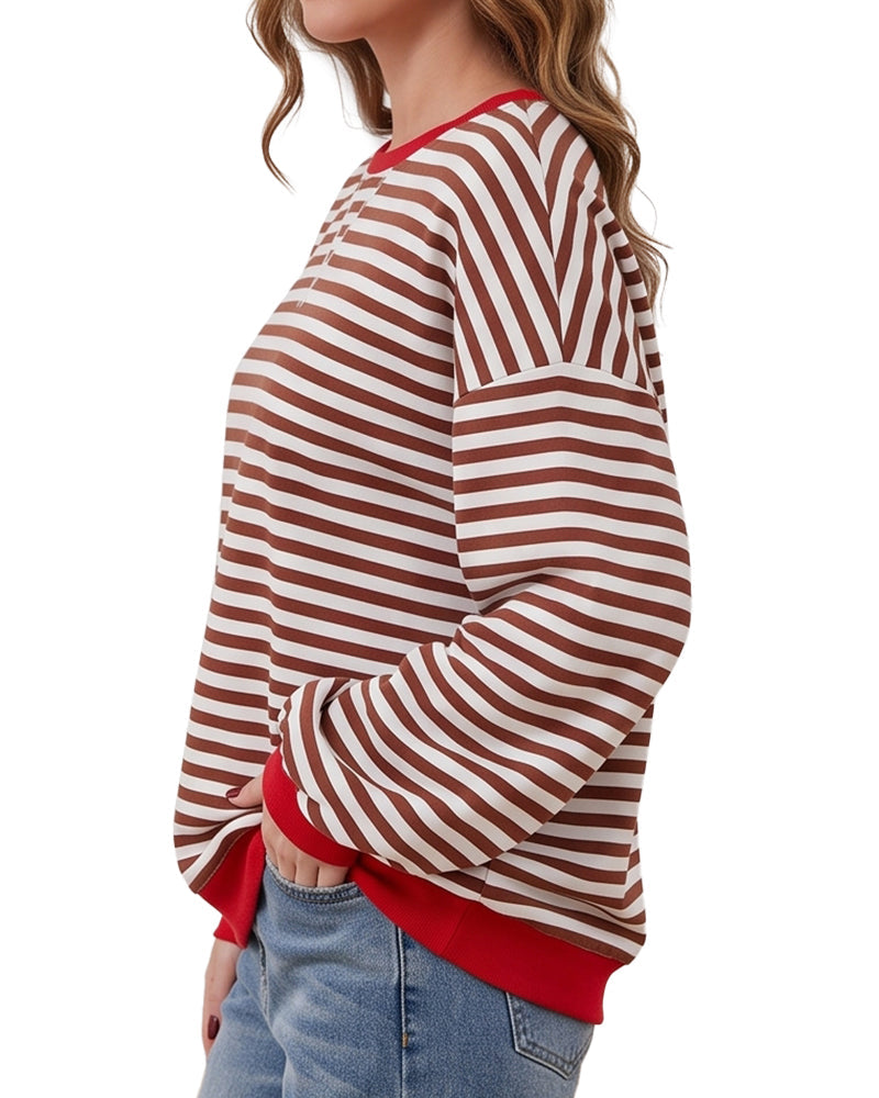 Willluxe® Color Block Striped Crew Neck Long Sleeve Top