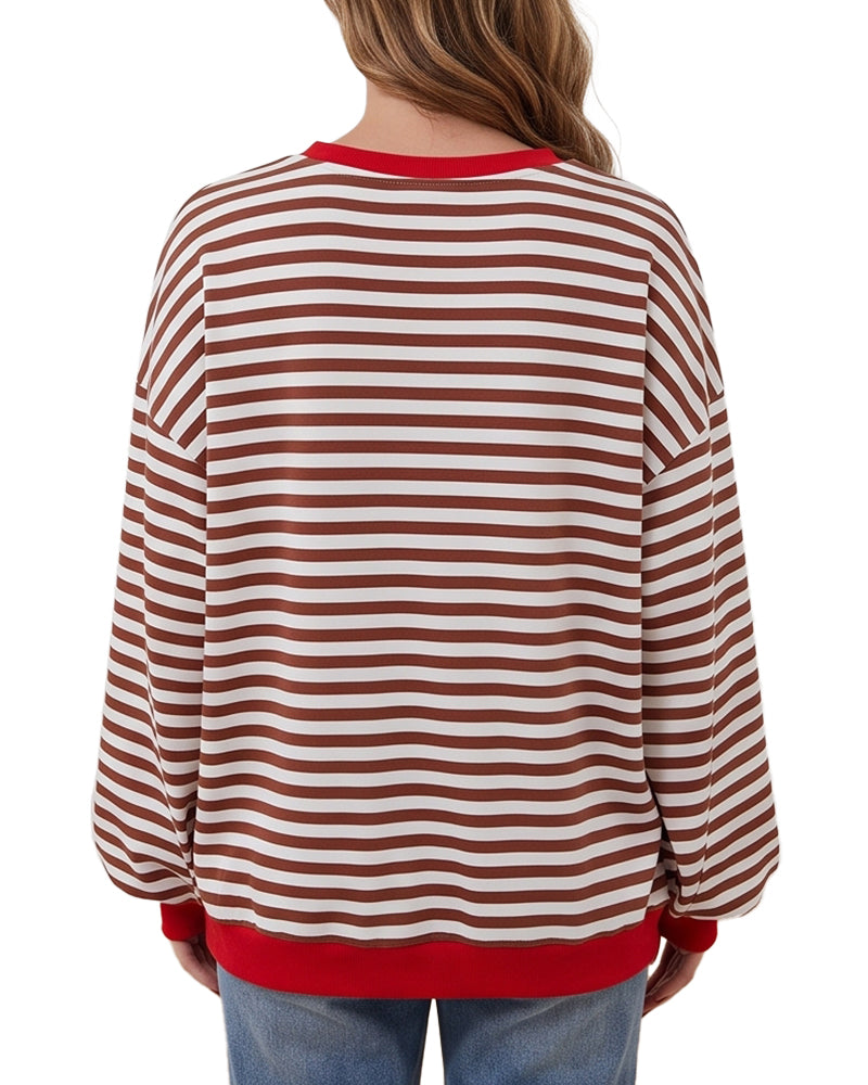 Willluxe® Color Block Striped Crew Neck Long Sleeve Top