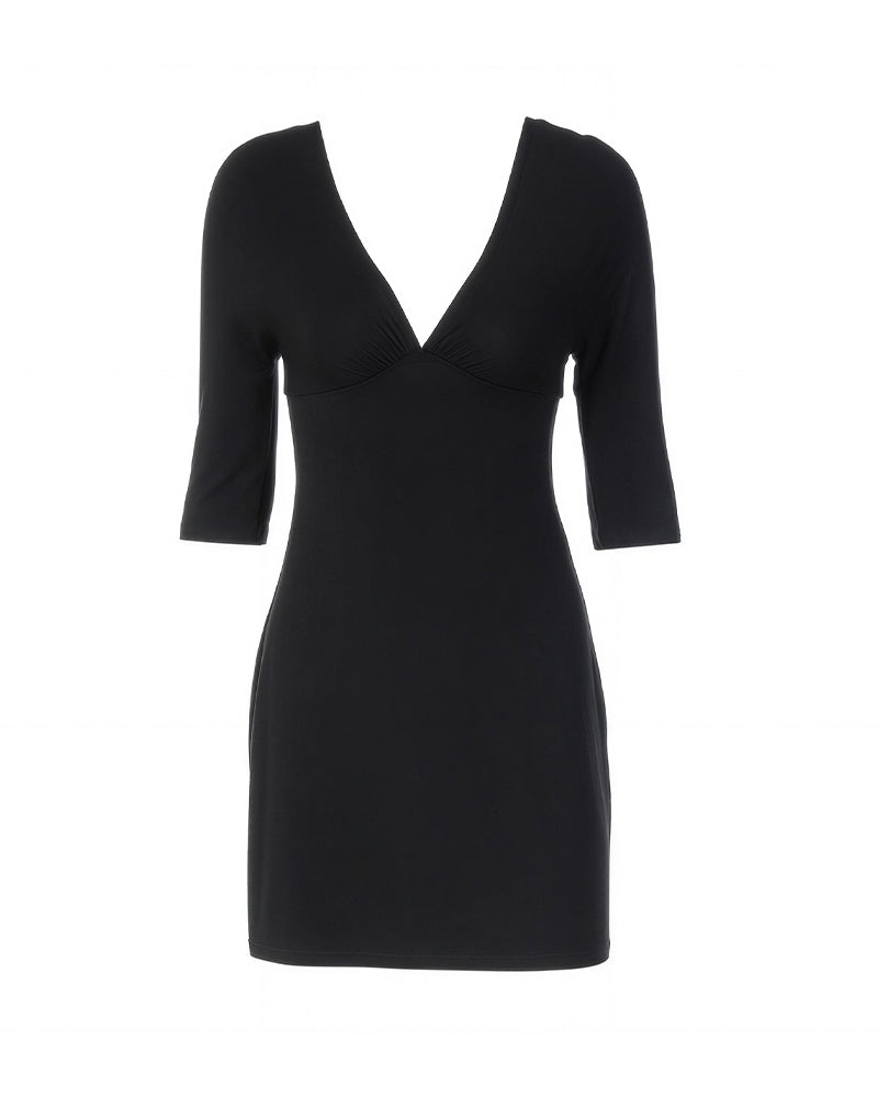 Willluxe® Deep V-Neck Ruched Bodycon Mini Dress