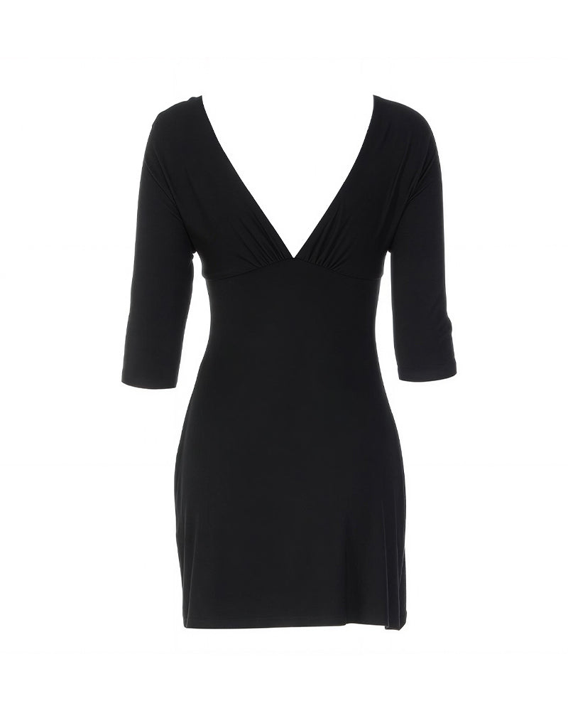 Willluxe® Deep V-Neck Ruched Bodycon Mini Dress