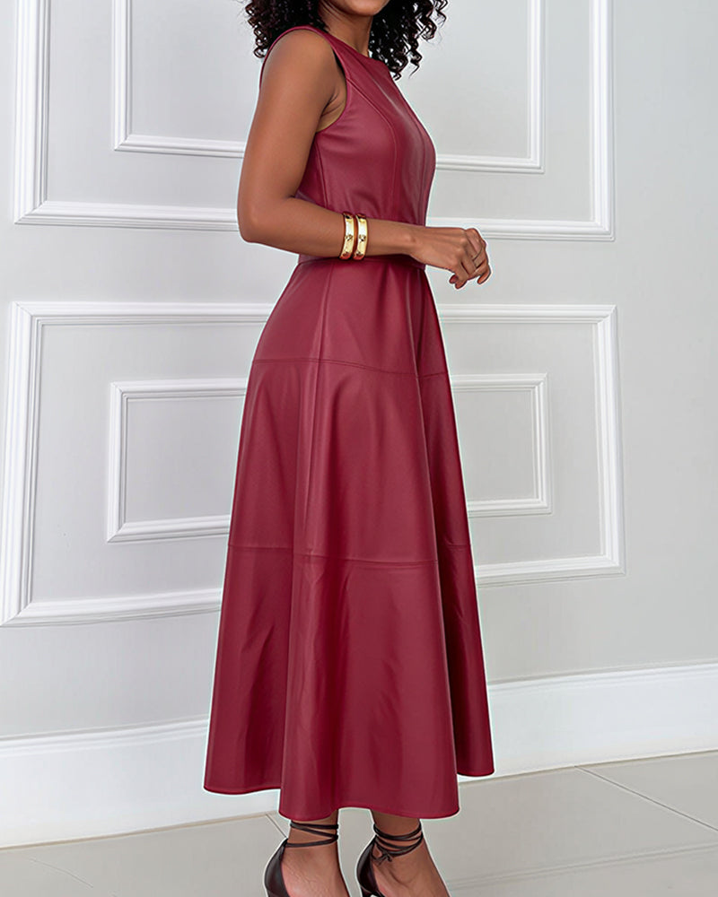 Willluxe® PU Leather Sleeveless Belted Maxi Dress