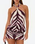 Willluxe® Zebra Print Metal Halter Bodycon Mini Dress