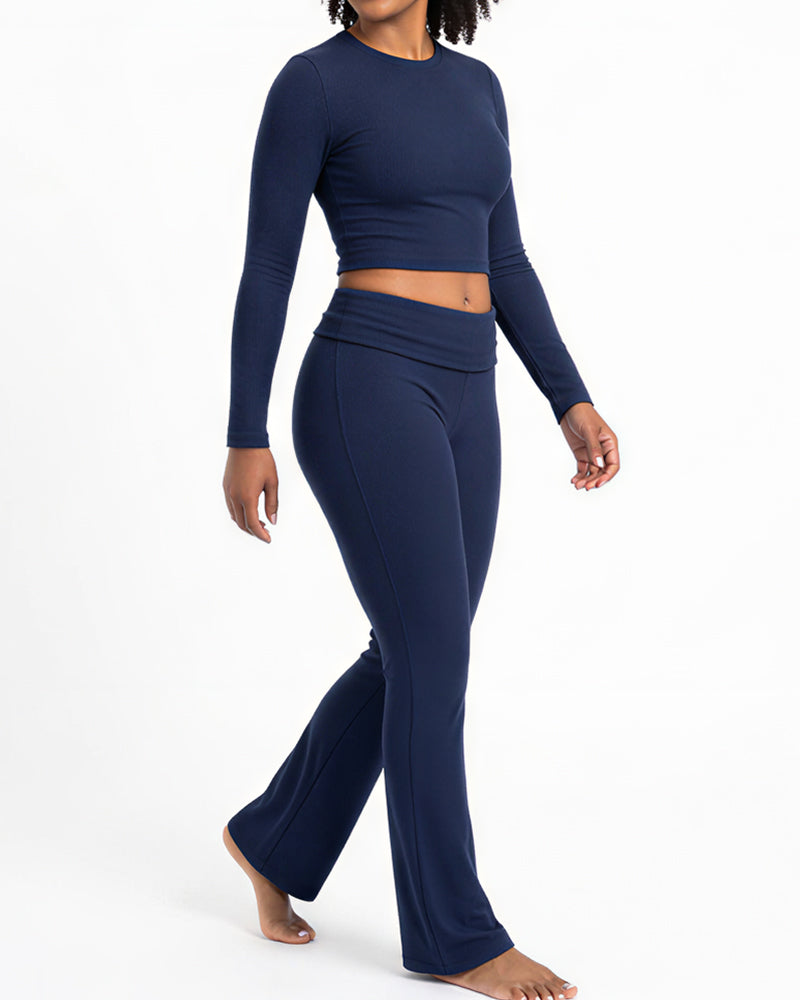 Willluxe® Long Sleeve Crop Top & Flare Leggings Lounge Set