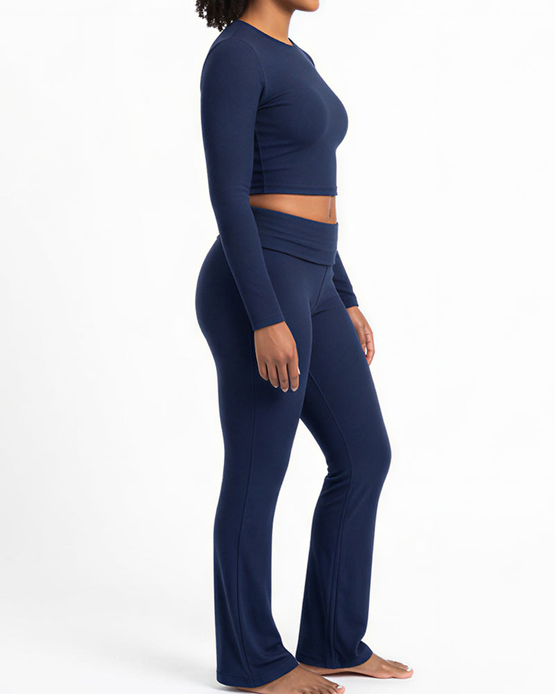 Willluxe® Long Sleeve Crop Top & Flare Leggings Lounge Set
