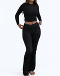 Willluxe® Long Sleeve Crop Top & Flare Leggings Lounge Set