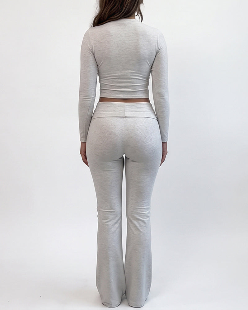 Willluxe® Long Sleeve Crop Top & Flare Leggings Lounge Set