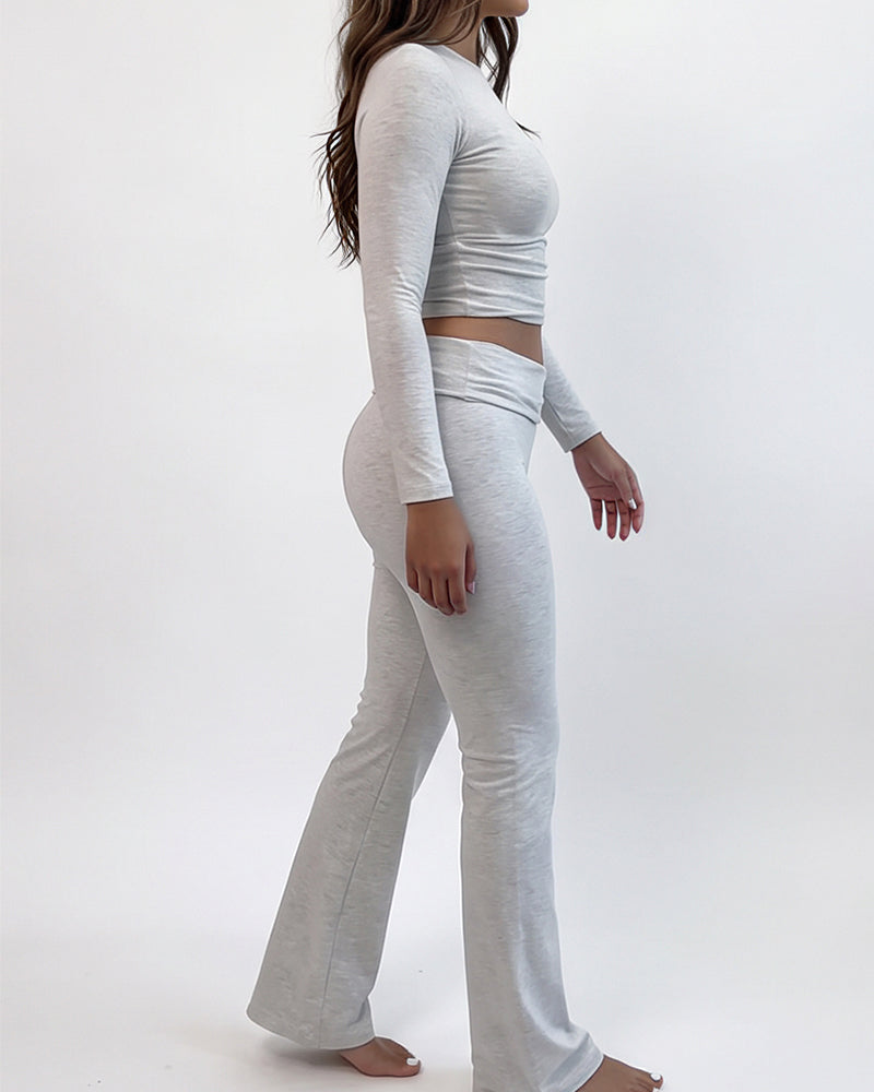 Willluxe® Long Sleeve Crop Top & Flare Leggings Lounge Set