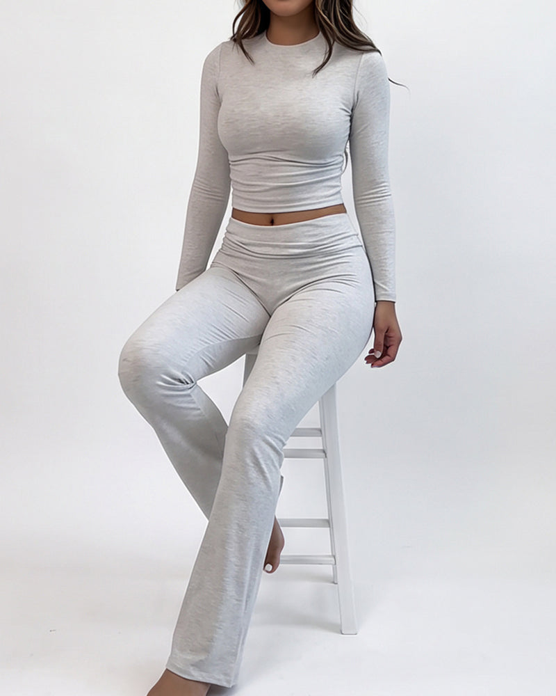 Willluxe® Long Sleeve Crop Top & Flare Leggings Lounge Set