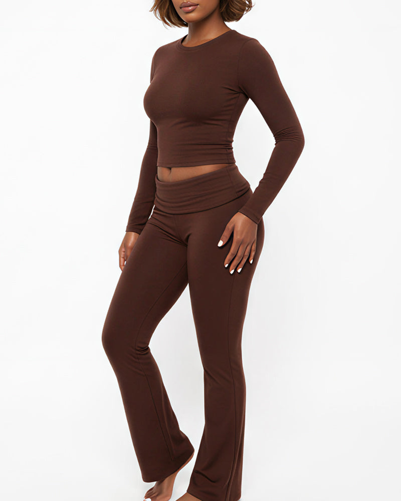 Willluxe® Long Sleeve Crop Top & Flare Leggings Lounge Set