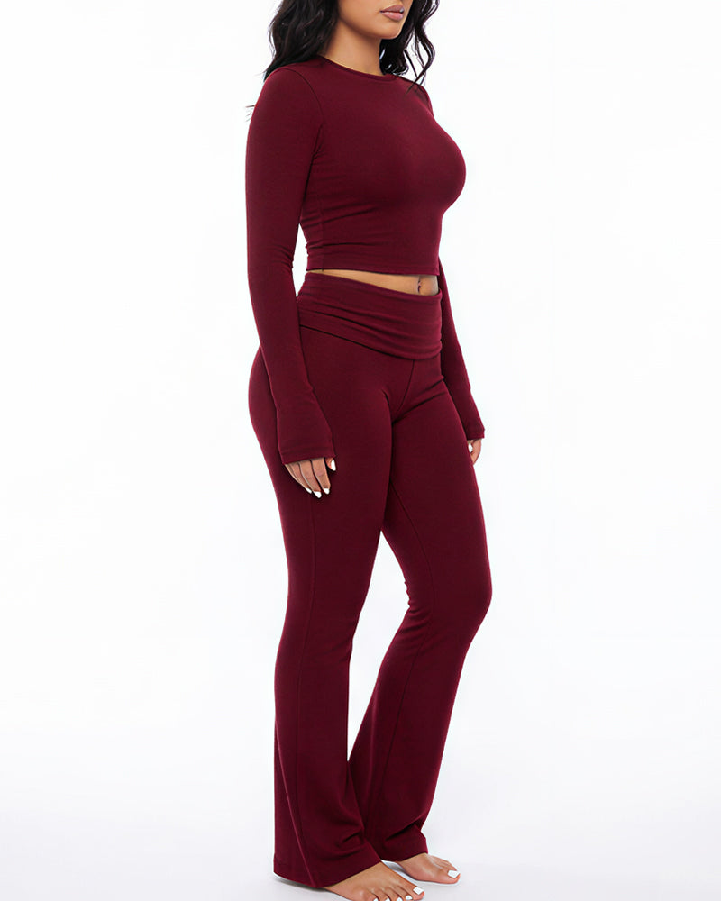 Willluxe® Long Sleeve Crop Top & Flare Leggings Lounge Set