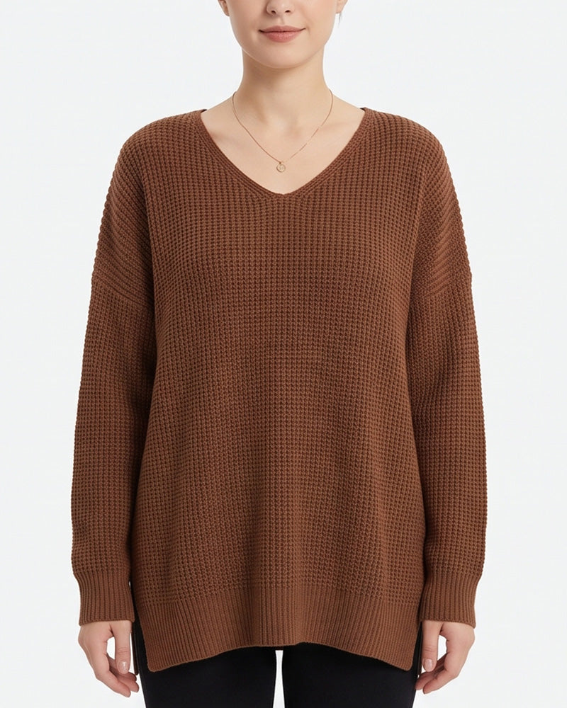 Willluxe® V-Neck Oversized Knit Pullover Sweater