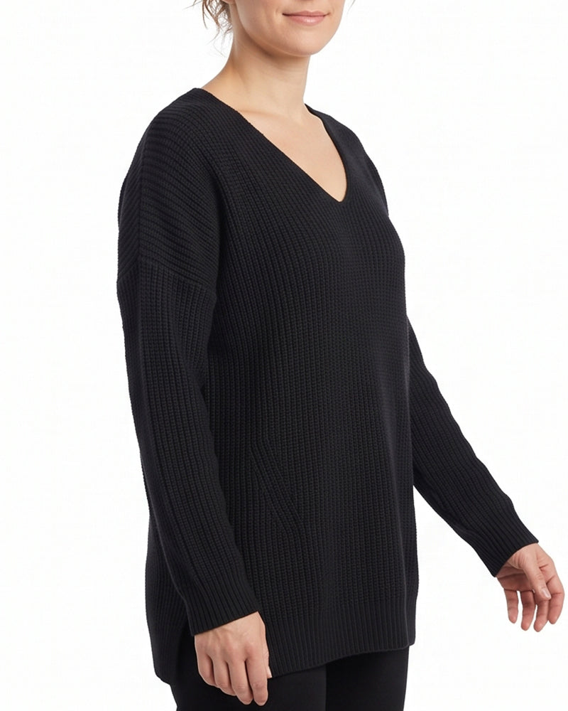 Willluxe® V-Neck Oversized Knit Pullover Sweater