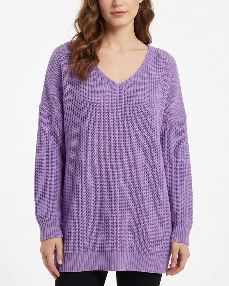 Willluxe® V-Neck Oversized Knit Pullover Sweater