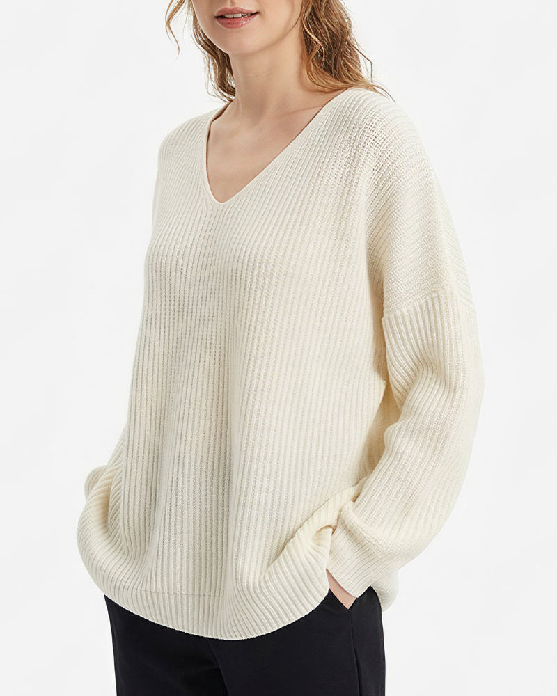 Willluxe® V-Neck Oversized Knit Pullover Sweater