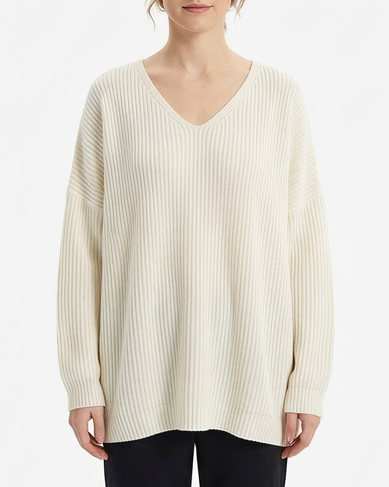 Willluxe® V-Neck Oversized Knit Pullover Sweater
