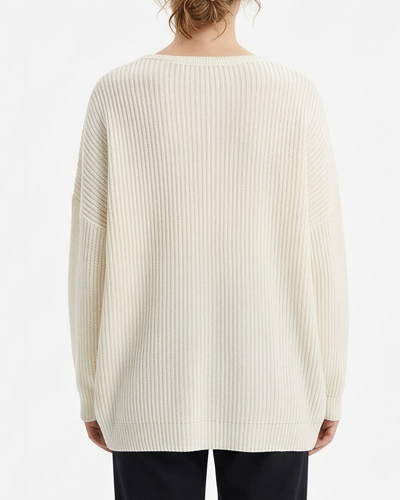 Willluxe® V-Neck Oversized Knit Pullover Sweater