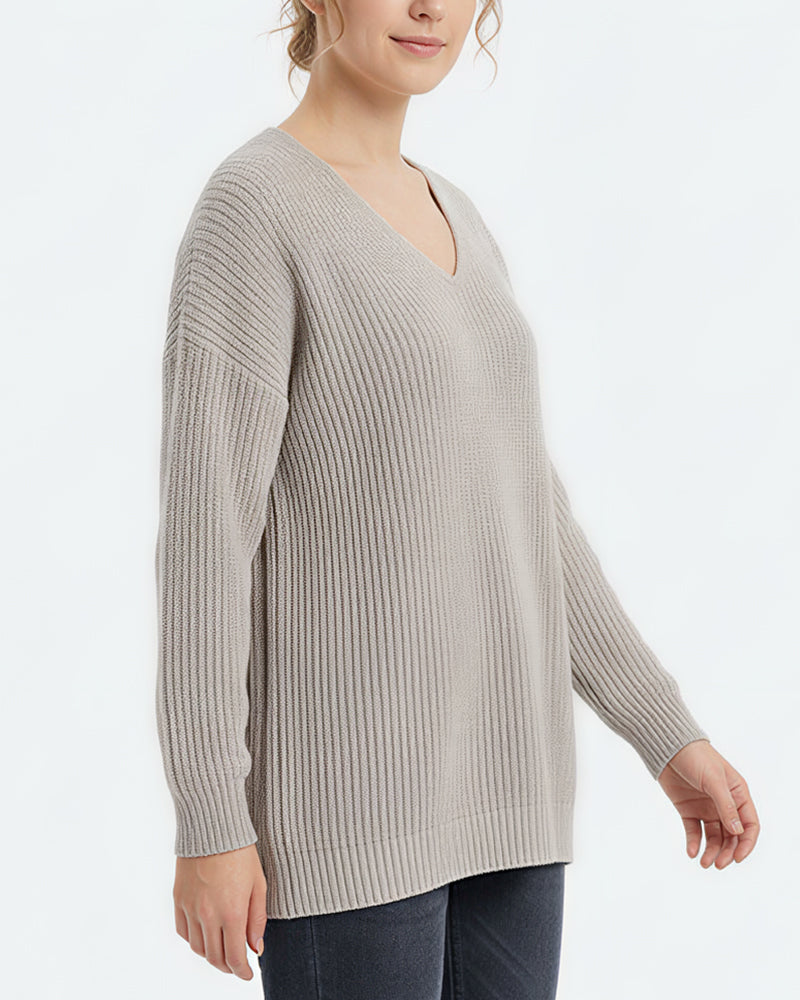 Willluxe® V-Neck Oversized Knit Pullover Sweater