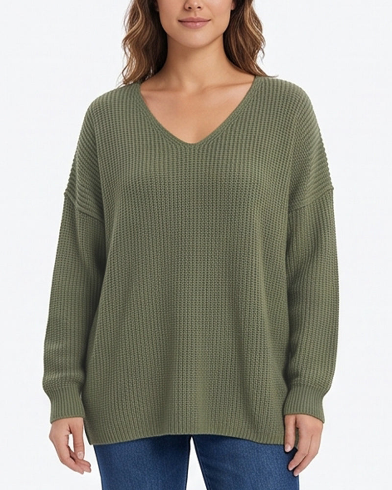 Willluxe® V-Neck Oversized Knit Pullover Sweater