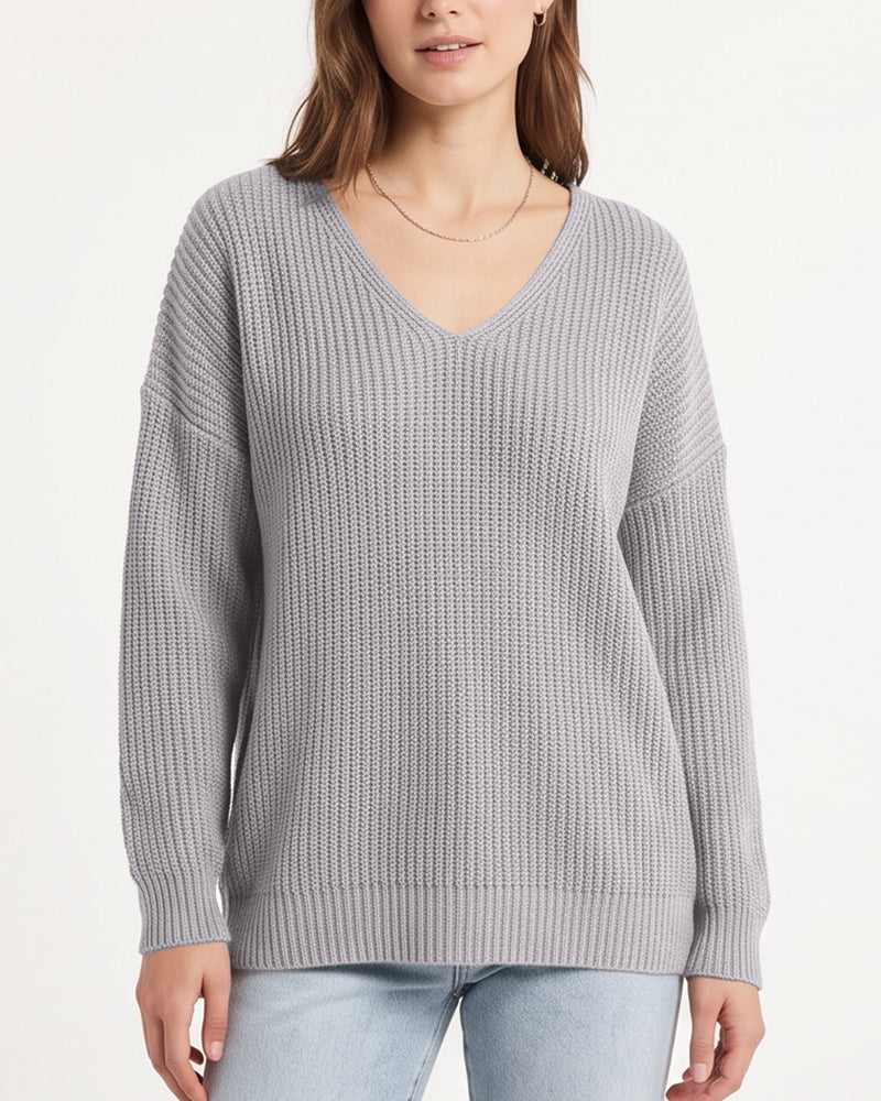 Willluxe® V-Neck Oversized Knit Pullover Sweater