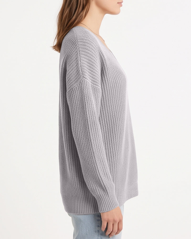 Willluxe® V-Neck Oversized Knit Pullover Sweater